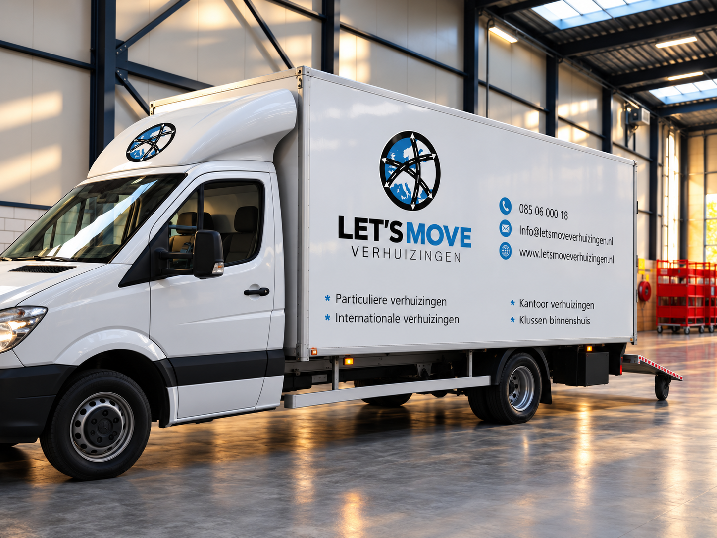 Branded Moving Truck in Warehouse